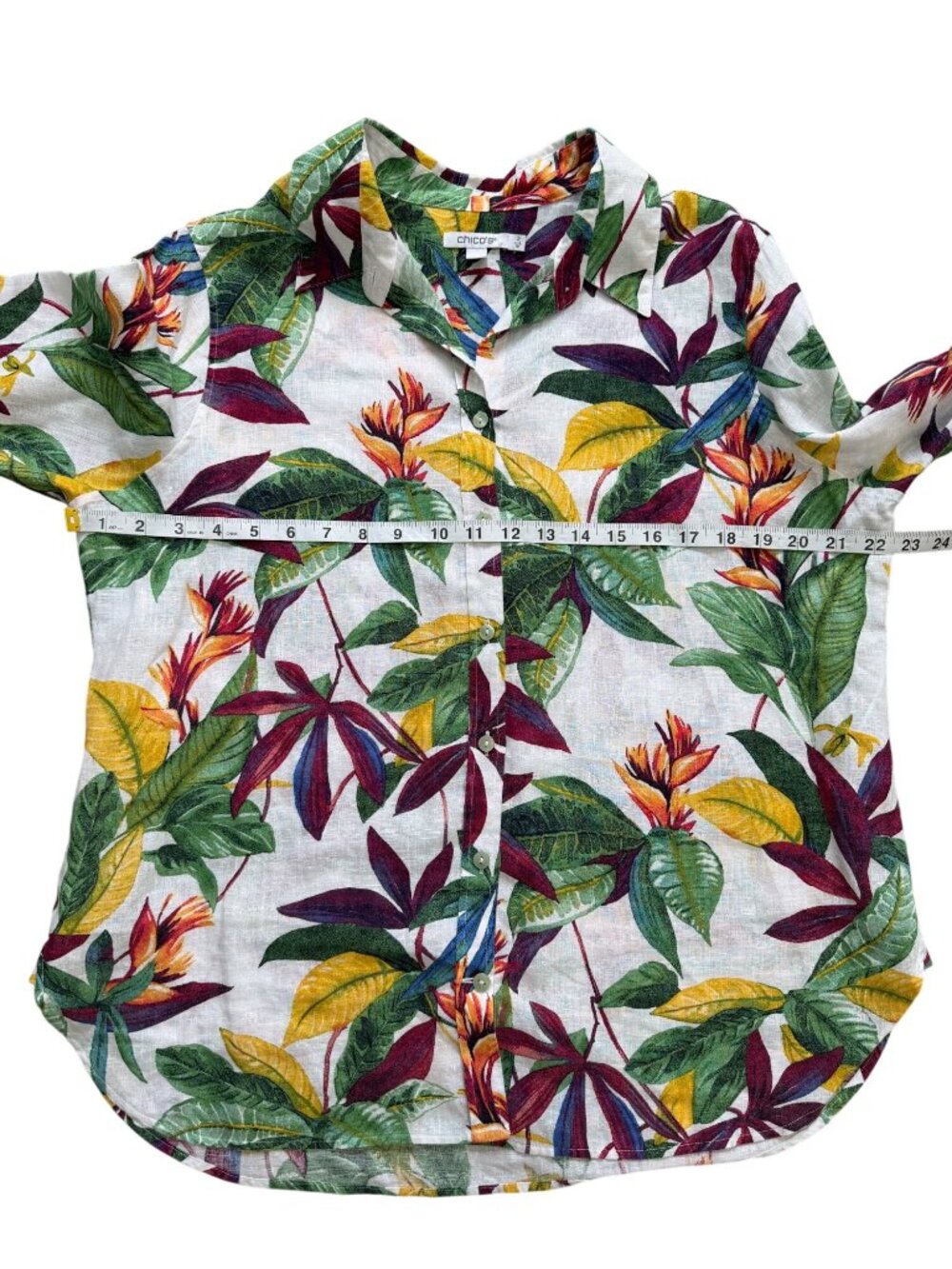 Chicos Womens Size 12 Linen Top Tropical Button-Up Shirt Leaf & Floral Pattern - Picture 5 of 7